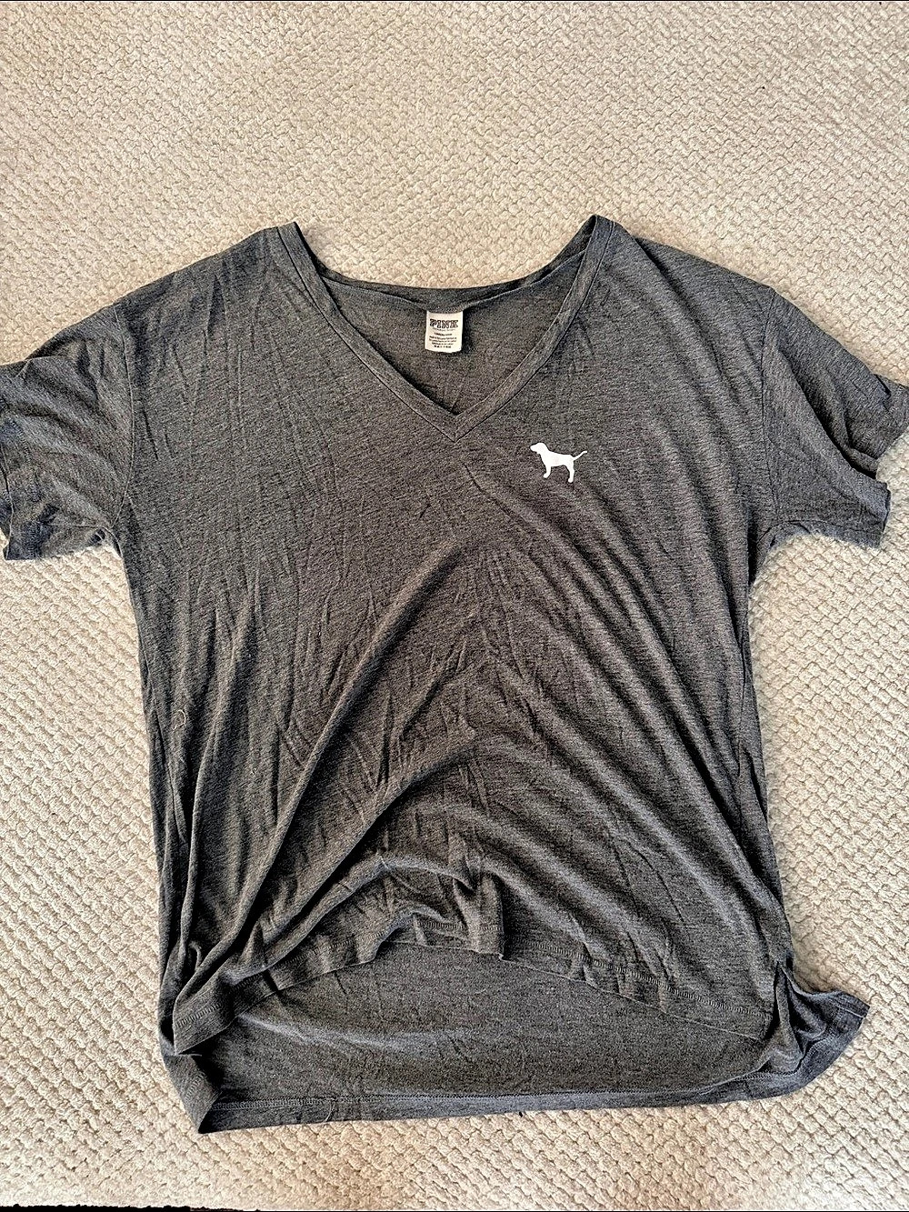 PINK V-Neck Logo Tee Gray Size Large